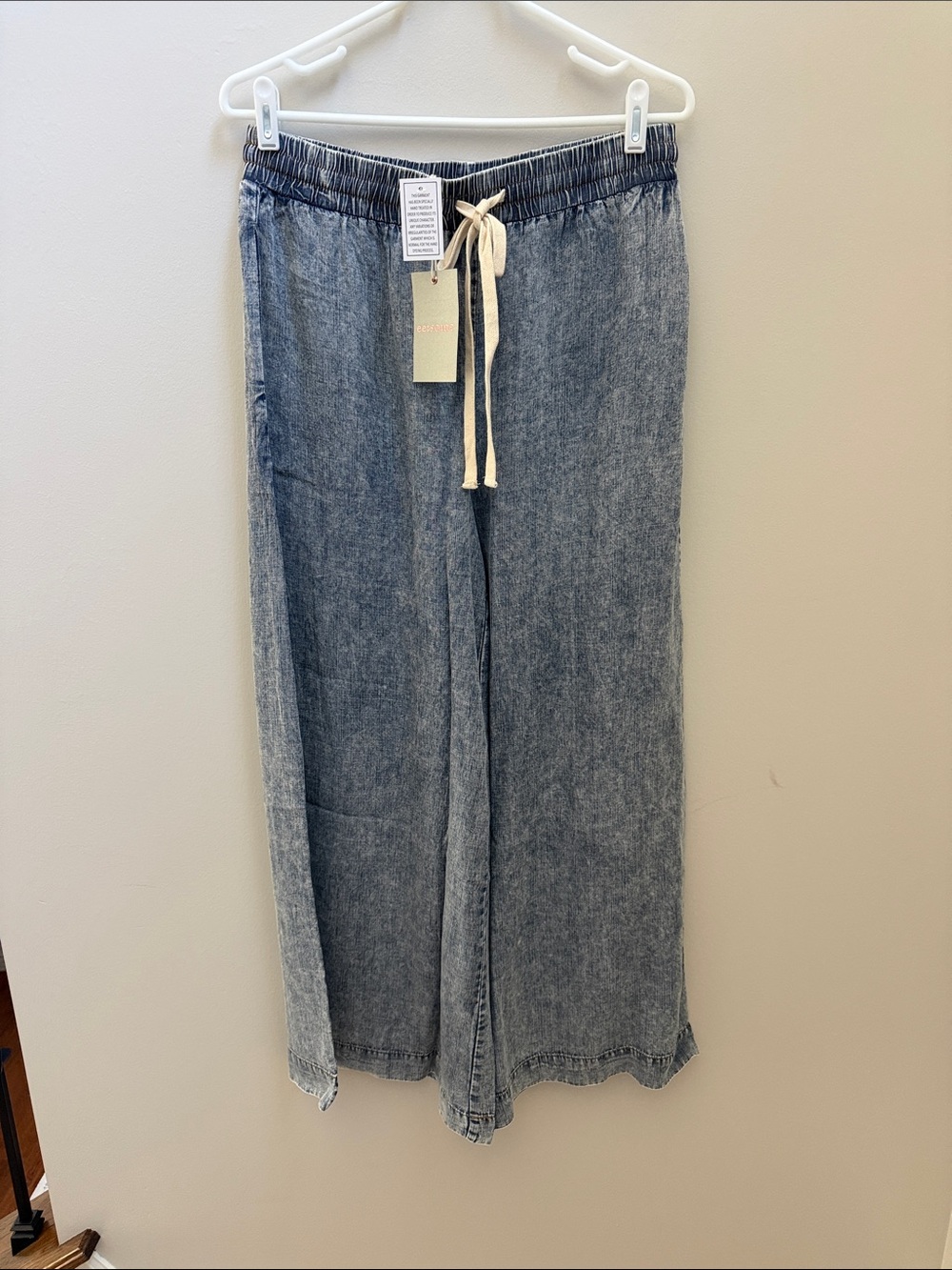 NWT Eesome Wide Leg Full Length Lightweight Drawstring Denim - Sz M
